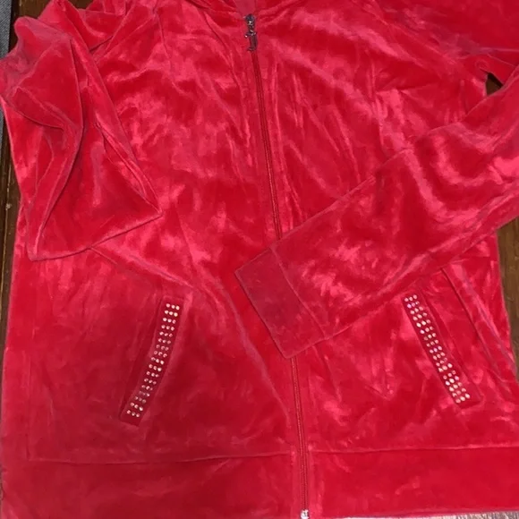 Retro, Juicy Couture, Cherry Red Velour, Zip Up, Juniors Extra Small, EUC - Picture 5 of 11